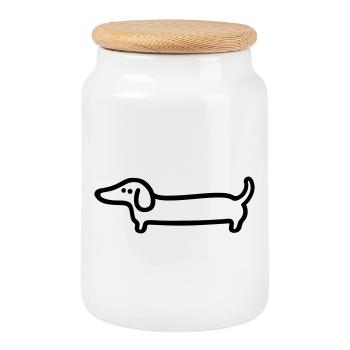 Dackel Line Art – Lustiges Hunde Design - Keksdose mit Holzdeckel - Weiß - Vorne
