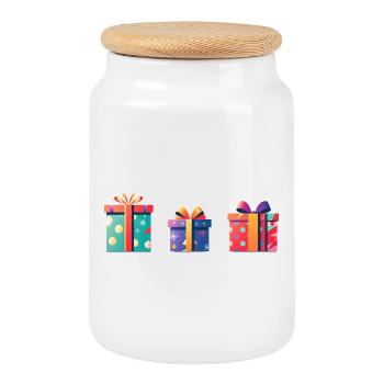 Jeux de couleurs pour boîtes cadeaux festifs - Boîte à biscuits avec couvercle en bois - blanc - Devant