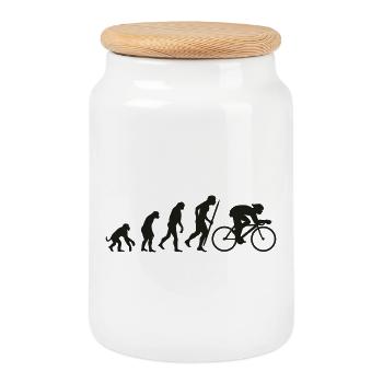 Evolution of cycling - Cookie Jar with Wooden Lid - white - Front