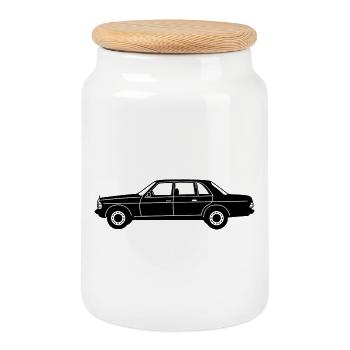 MB W123 Oldtimer Kult seitlich ...(25) - Keksdose mit Holzdeckel - Weiß - Vorne