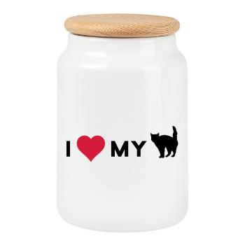 i love my cat - Boîte à biscuits avec couvercle en bois - blanc - Devant