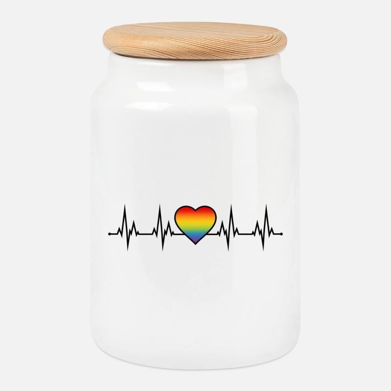 Regenbogen Herzschlag - Keksdose mit Holzdeckel - Weiß