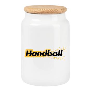 Handball - Boîte à biscuits avec couvercle en bois - blanc - Devant