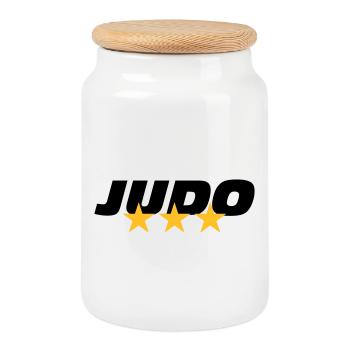 [ Judo ] - Boîte à biscuits avec couvercle en bois - blanc - Devant