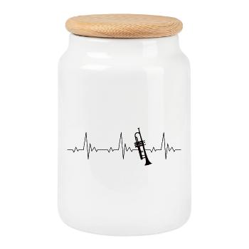 Trumpet heartbeat frequency pulse ECG - Cookie Jar with Wooden Lid - white - Front