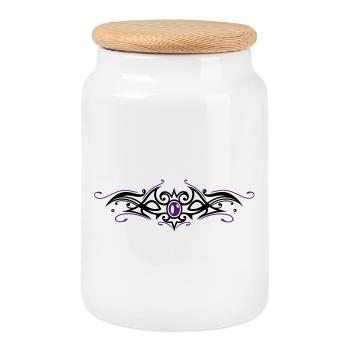 Tribal Tattoo ornament with gemstone. - Cookie Jar with Wooden Lid - white - Front