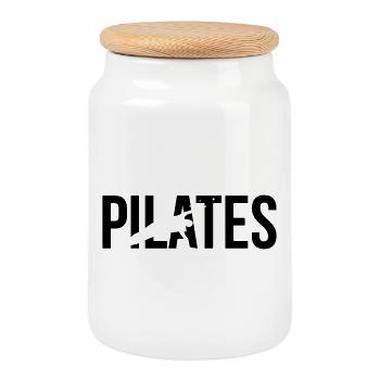 pilates - Boîte à biscuits avec couvercle en bois - blanc - Devant