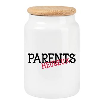 Parents heureux ! - Boîte à biscuits avec couvercle en bois - blanc - Devant