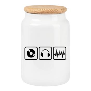 dj - Cookie Jar with Wooden Lid - white - Front