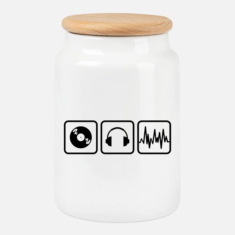 dj - Cookie Jar with Wooden Lid - white