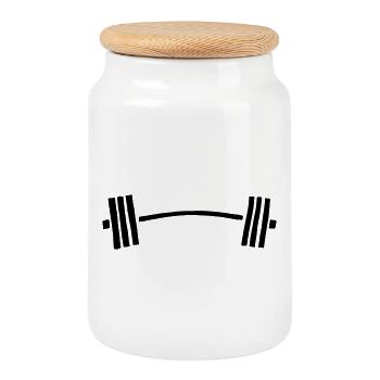 dumbbell barbell bent - Cookie Jar with Wooden Lid - white - Front