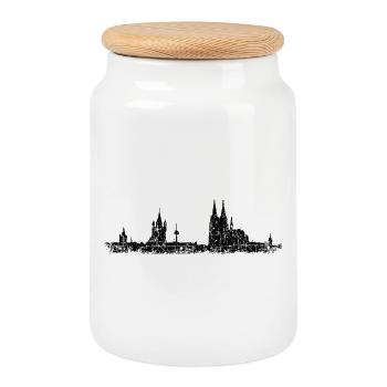 Stadt Köln Kölner Skyline (Vintage/Schwarz) - Keksdose mit Holzdeckel - Weiß - Vorne