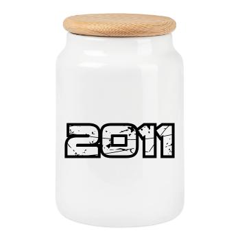 2011 - Cookie Jar with Wooden Lid - white - Front