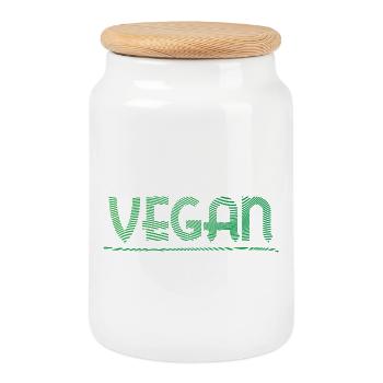 Vegan Schriftzug Grüne Linien - Keksdose mit Holzdeckel - Weiß - Vorne