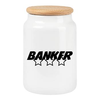 Banker - Bank - Cookie Jar with Wooden Lid - white - Front