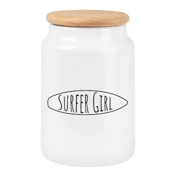 Surfer Girl – Surfboard Lifestyle Design - Cookie Jar with Wooden Lid - white - Front