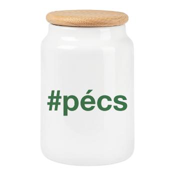 PECS Hungary Ungarn Hashtag - Keksdose mit Holzdeckel - Weiß - Vorne