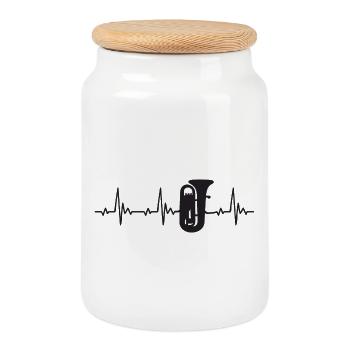 Tuba heartbeat frequency pulse ECG - Cookie Jar with Wooden Lid - white - Front