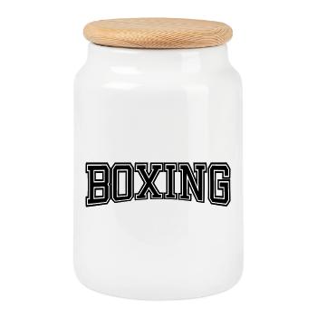 BOXING Design Old School - Boîte à biscuits avec couvercle en bois - blanc - Devant