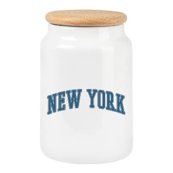 New York Arc Lettering - Cookie Jar with Wooden Lid - white - Front