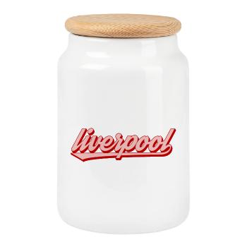 Liverpool Lettering Red Graphic Description: Gesc - Cookie Jar with Wooden Lid - white - Front
