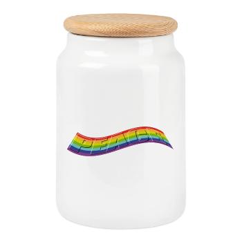 PEACE Claim in Rainbow - Keksdose mit Holzdeckel - Weiß - Vorne