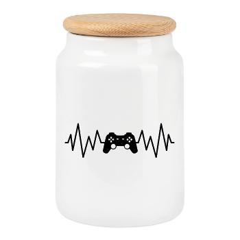 Videospiel-Controller-Spieler, Geek-Herzfrequenz - Keksdose mit Holzdeckel - Weiß - Vorne