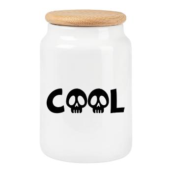 Crâne et cool (noir) - Boîte à biscuits avec couvercle en bois - blanc - Devant