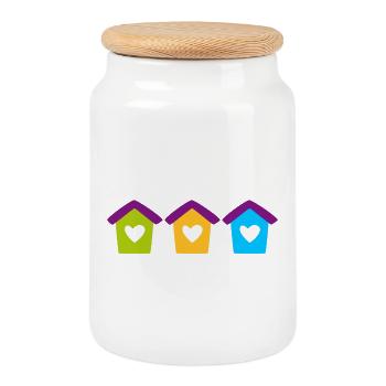 Nichoir Maison Jardin Coeur Enfants Maison Colorée - Boîte à biscuits avec couvercle en bois - blanc - Devant