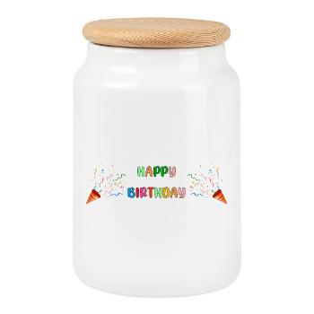 Happy Birthday Rainbow - Cookie Jar with Wooden Lid - white - Front
