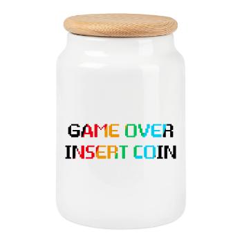 Game Over Insert Coin - Cookie Jar with Wooden Lid - white - Front