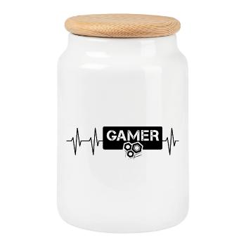 gaming Puls Symbol Gamer PC Konsole Turnier Logo - Keksdose mit Holzdeckel - Weiß - Vorne