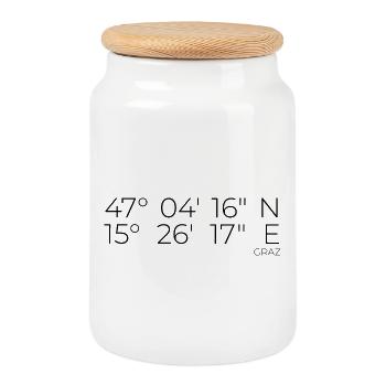 coordinates Graz, Austria - Cookie Jar with Wooden Lid - white - Front
