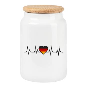 ECG du battement cardiaque allemand noir rouge or - Boîte à biscuits avec couvercle en bois - blanc - Devant