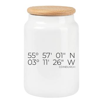Coordinates: Edinburgh, Scotland - Cookie Jar with Wooden Lid - white - Front