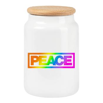 Typo PEACE Rainbowcolours - Keksdose mit Holzdeckel - Weiß - Vorne