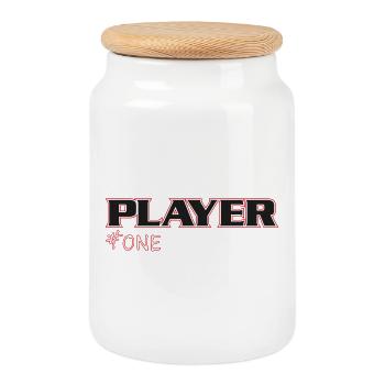 NERDY forever - PLAYER #ONE - Cookie Jar with Wooden Lid - white - Front