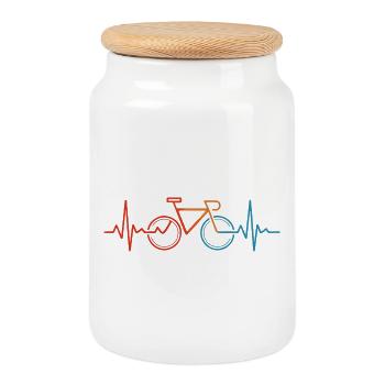 Rythme cardiaque du cyclisme - Boîte à biscuits avec couvercle en bois - blanc - Devant
