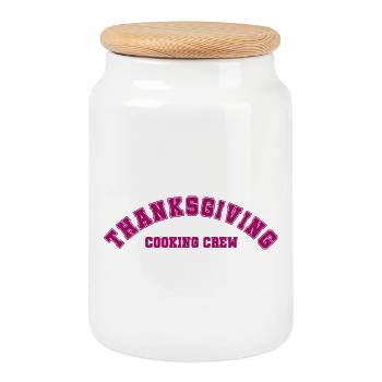 Tenue de famille Thanksgiving Cooking Crew - Boîte à biscuits avec couvercle en bois - blanc - Devant