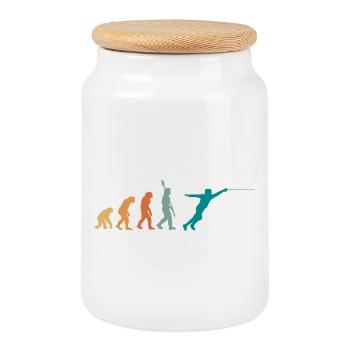 Evolution Retro Fechten - Keksdose mit Holzdeckel - Weiß - Vorne