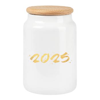 2025 Graffiti Gold Neujahr Happy New Year - Keksdose mit Holzdeckel - Weiß - Vorne