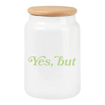 Yes, but – Minimalistisches Statement - Boîte à biscuits avec couvercle en bois - blanc - Devant