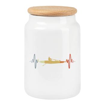 Vintage Rowing Boat Sketch - Cookie Jar with Wooden Lid - white - Front