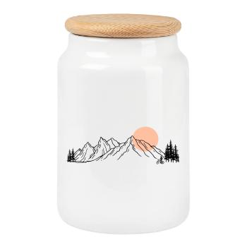 Sunset Ride Line Art on Black - Cookie Jar with Wooden Lid - white - Front