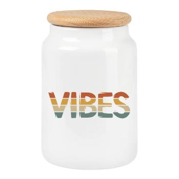 Retro Vibes – Vintage Style Lettering with Mirror - Cookie Jar with Wooden Lid - white - Front