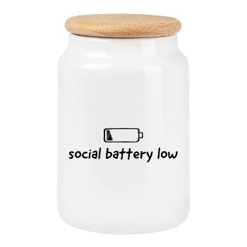Batterie sociale faible - Boîte à biscuits avec couvercle en bois - blanc - Devant