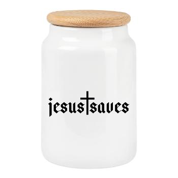 Jésus sauve - Boîte à biscuits avec couvercle en bois - blanc - Devant