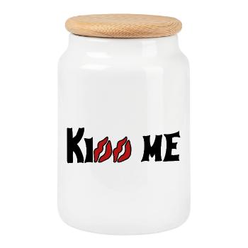 Illustration Kiss Me rouge/noir - Boîte à biscuits avec couvercle en bois - blanc - Devant