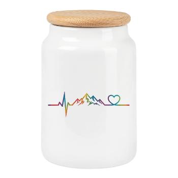 Bunte Berglandschaft mit Herzmotiv - Keksdose mit Holzdeckel - Weiß - Vorne