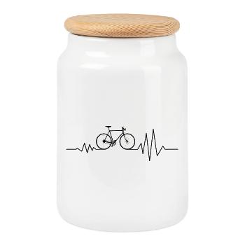 Croquis de vélo vif dans la conception de battement de cœur - Boîte à biscuits avec couvercle en bois - blanc - Devant